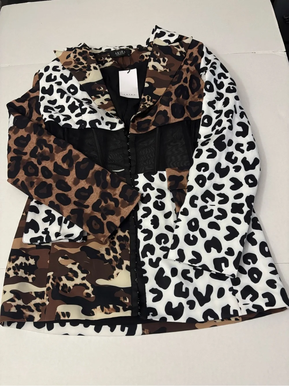 AKIRA BEIBS IN THE TRAP CORSET BLAZER IN PATCHWORK CHEETAH XL - Picture 11 of 13